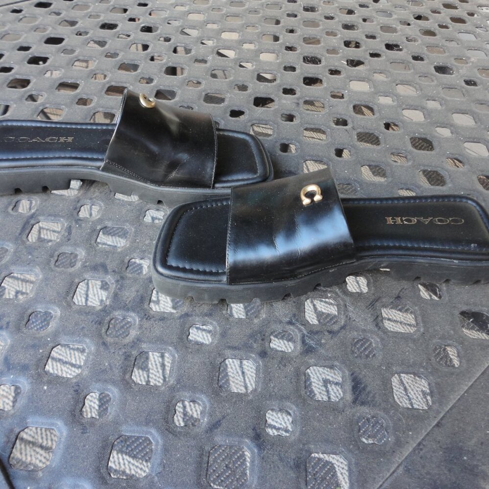 COACH Black Slip On Sliders Sandals Size 6 - Picture 4 of 9